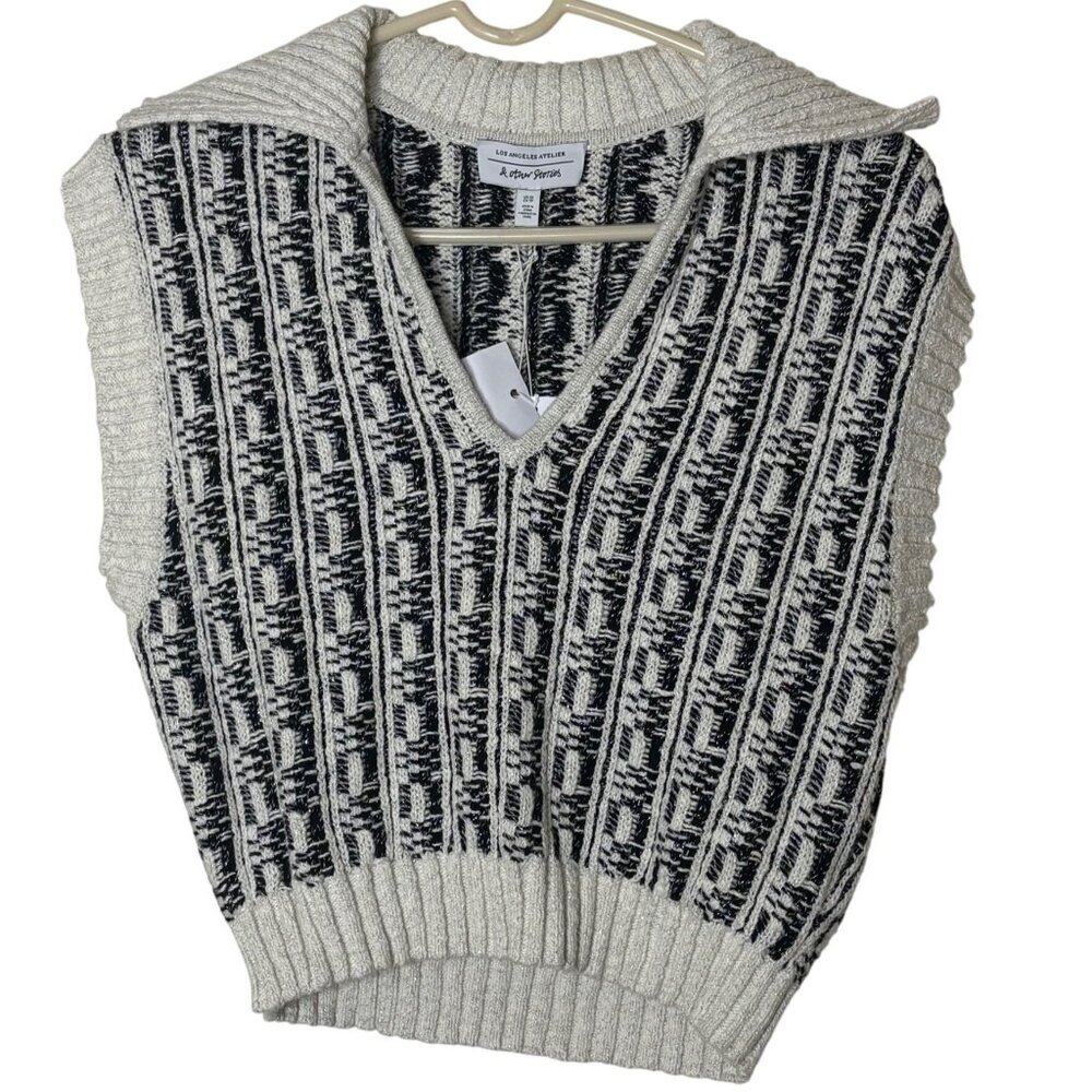 & Other Stories Knit Sweater Vest XS Collared V-Neck Textured NWT